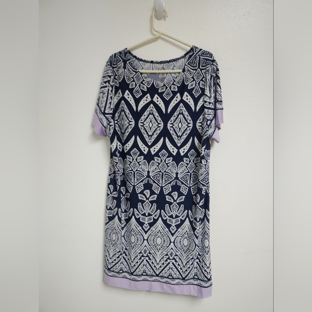 Croft & Barrow Blue, White & Lavender Patterned Dress